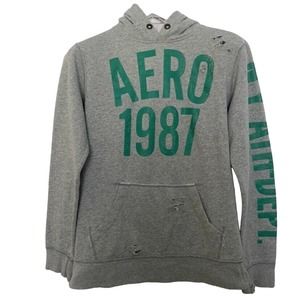 🌵Aeropostale 1987 Logo Distressed Spellout Hoodie Pullover Sweatshirt - Size S/P